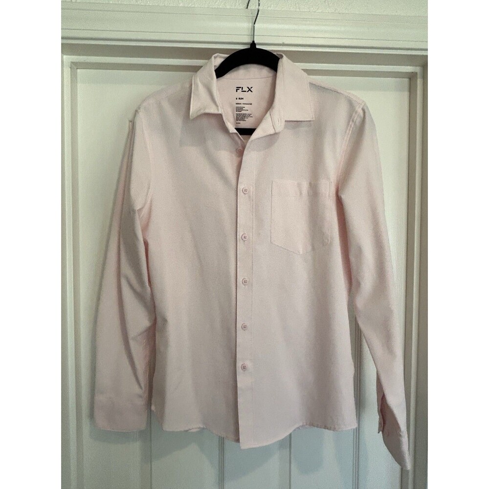 FLX Shirt Mens Small Slim Fit Pink Urban Commuter Long Sleeve Button Up Casual
